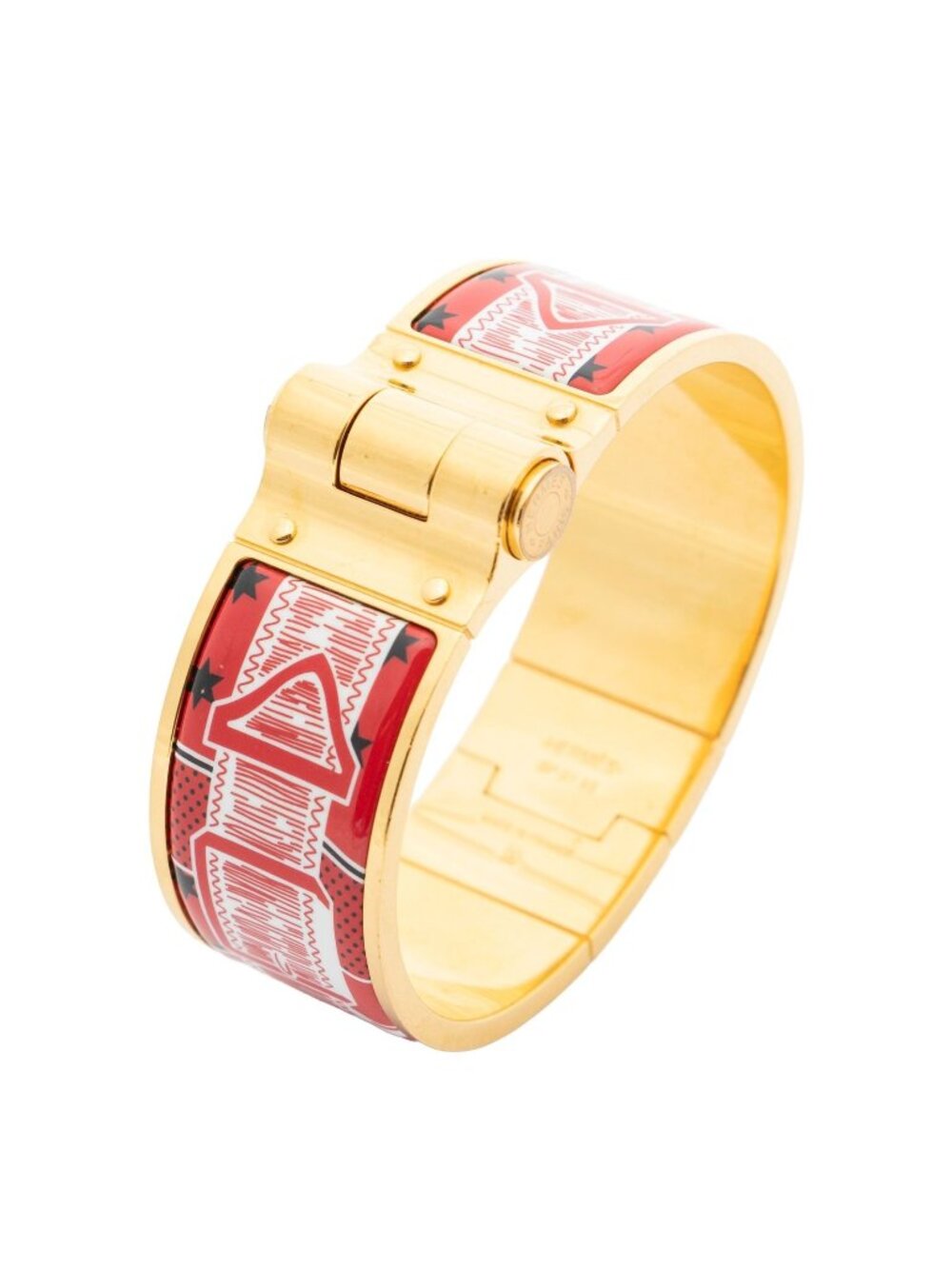 Hermes Wide Charniere Bracelet Red Belt and Star Motif